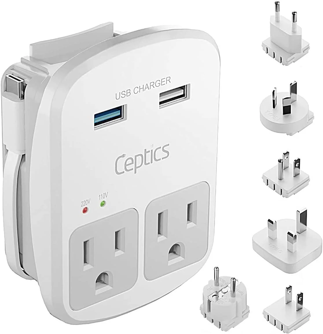 Adaptador de viaje USB con juego de enchufes internacionales